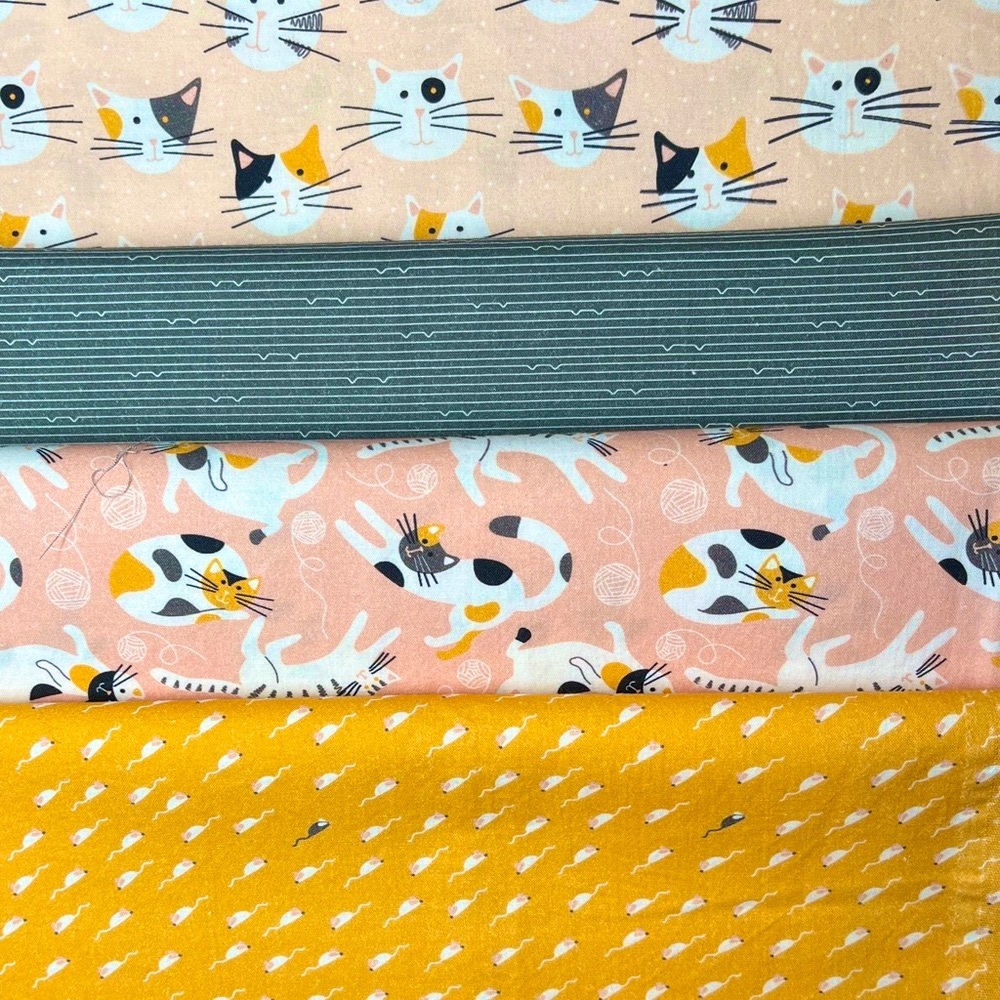 Kitty Fabric, Cotton, Calico Cat, Coordinating Quilt Sew Craft, Painbrush Studio